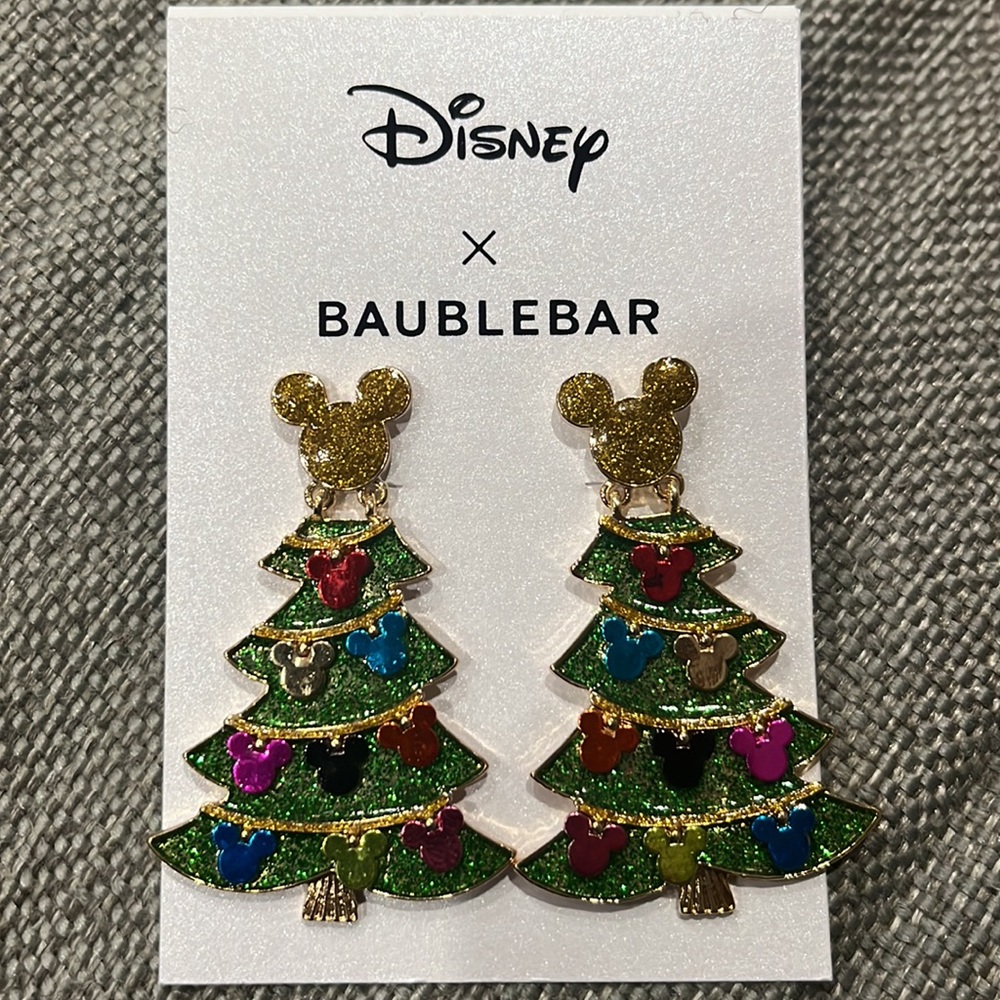 DISNEY X BAUBLEBAR MICKEY MOUSE CHRISTMAS TREE DANGLE EARRINGS